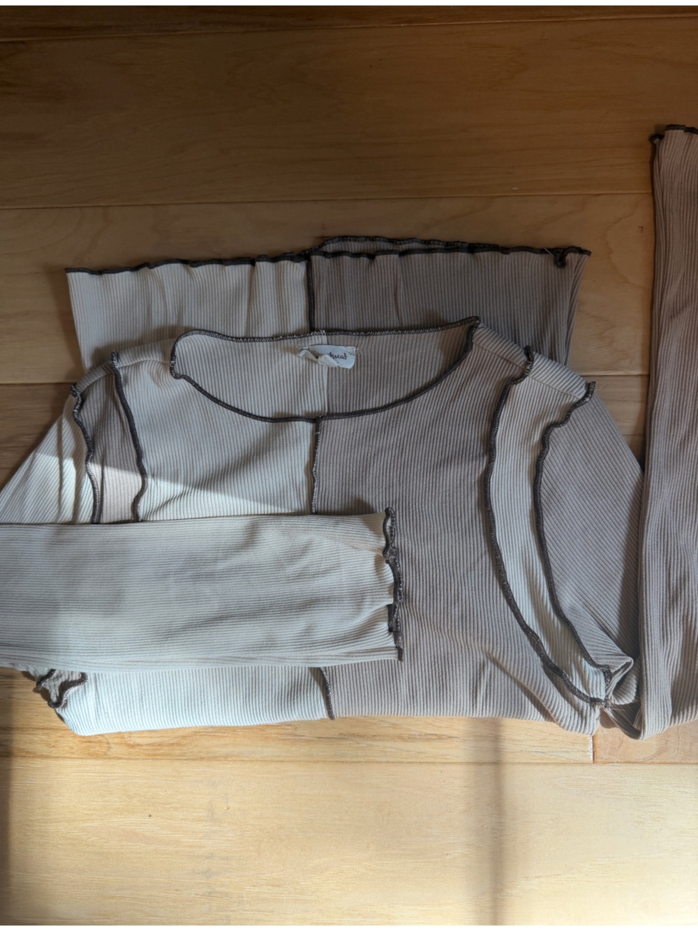 Ribbed Seam-Detail Long Sleeve Top